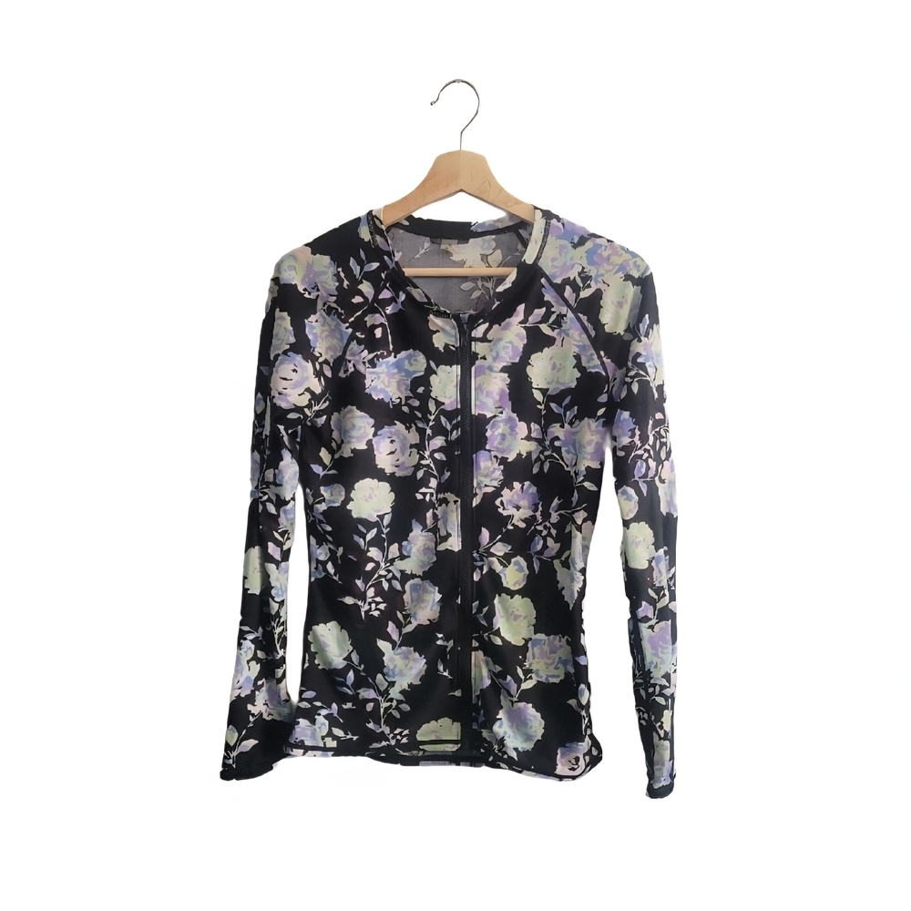 VOLCOM Floral Zip Front Long Sleeve Activewear Top - Size L/G